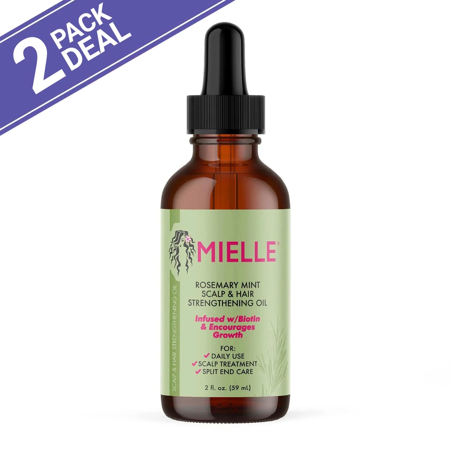 Mielle Rosemary Mint Scalp & Hair Strengthening Oil (2oz, 2-Pack) - Nourish, Strengthen & Revitalize