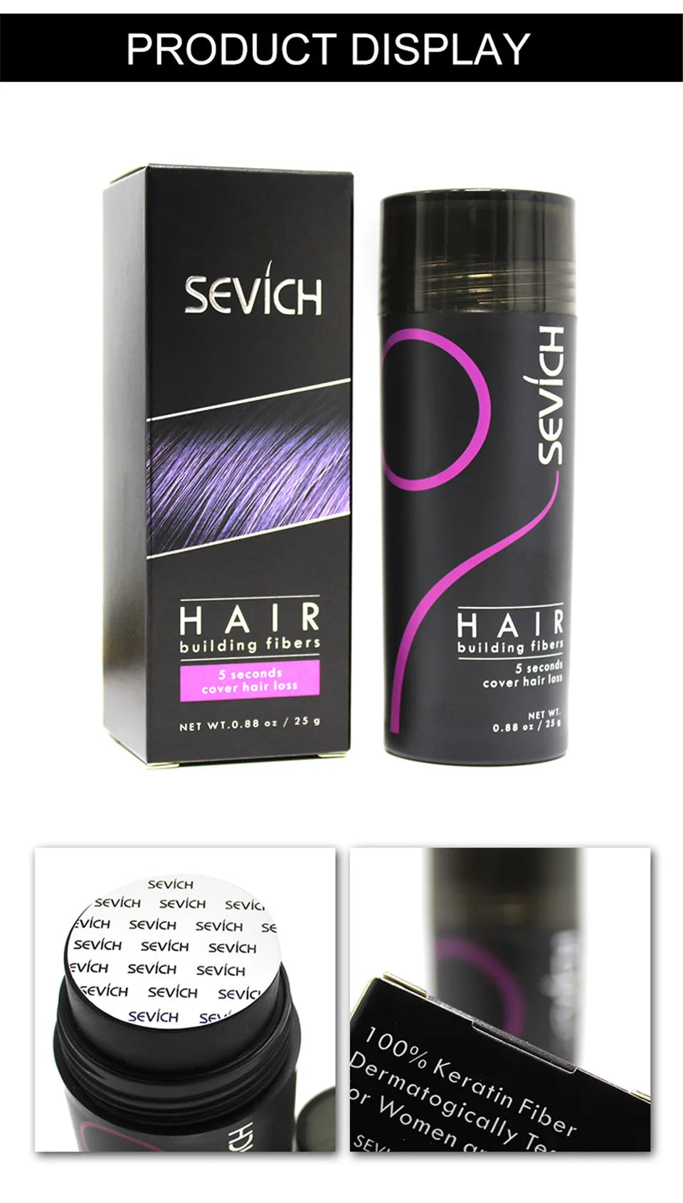 Sevich Hair Building Fibers Kit - Instant Fullness & Concealment for Thinning Hair (Refill + Applicator)