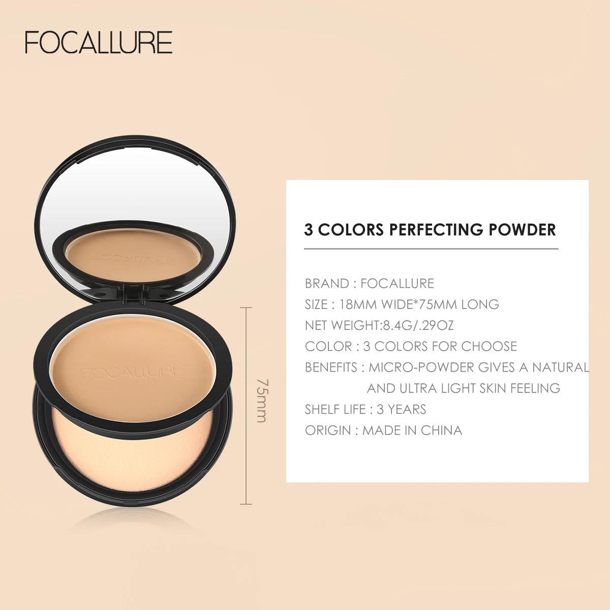 FOCALLURE 9 Colors Pressed Powder Waterproof Long-lasting Full Coverage Face Compact Setting Powder Makeup Foundation Cosmetics - Urbanew