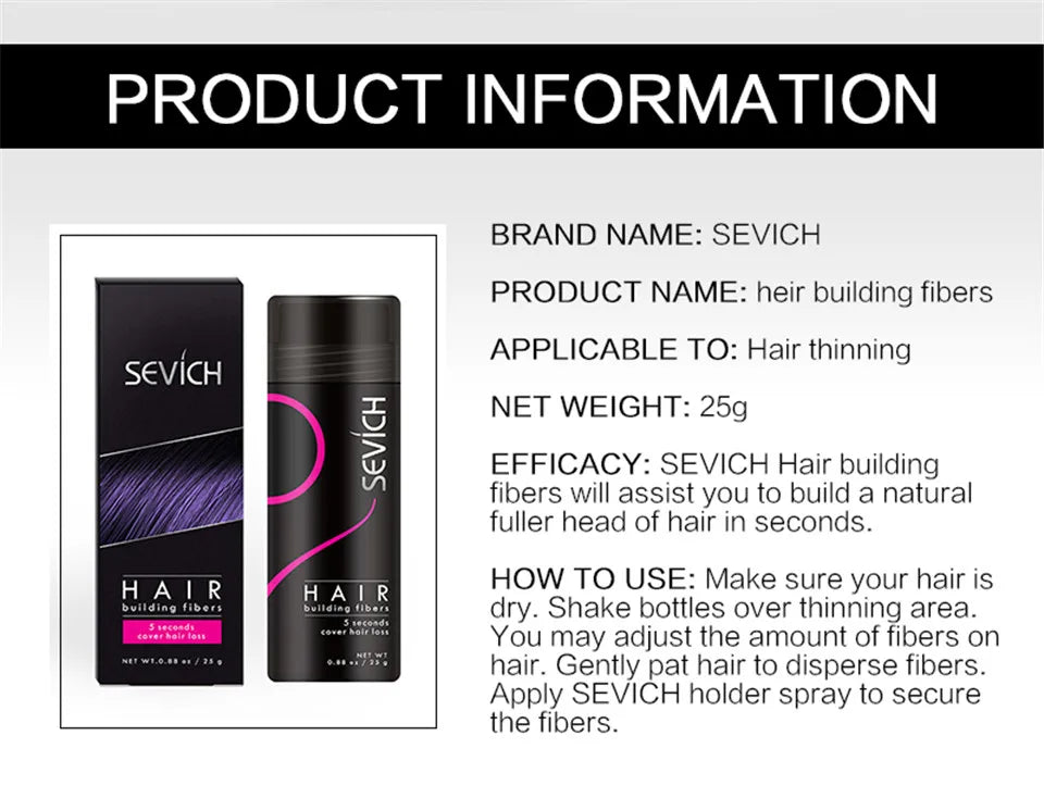 Sevich Hair Building Fibers Kit - Instant Fullness & Concealment for Thinning Hair (Refill + Applicator)