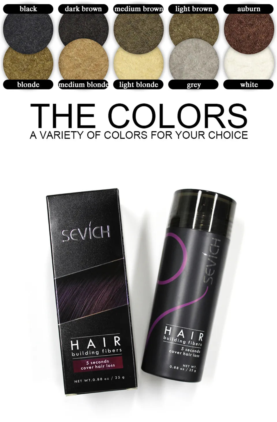 Sevich Hair Building Fibers Kit - Instant Fullness & Concealment for Thinning Hair (Refill + Applicator)