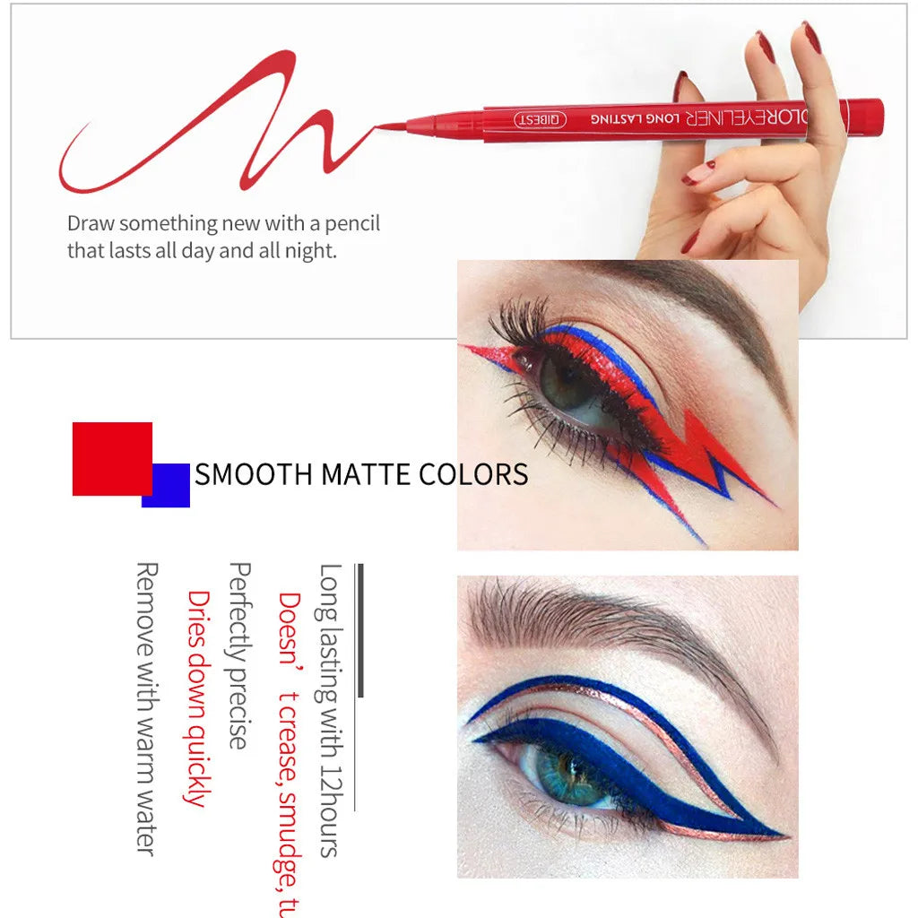 Makeup 12 Color Eyeliner Liquid Waterproof Easy To Wear Make Up Matte Eye Liner Blue Red Green White Gold Brown Eyleliner