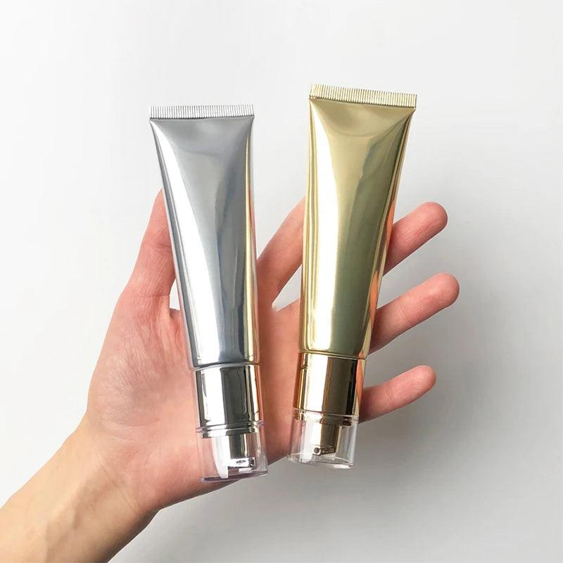 50ml Empty Airless Pump Bottle 50g Cosmetics Cream Squeeze Tube Makeup Foundation Packaging Container White Black Silver Gold - Urbanew