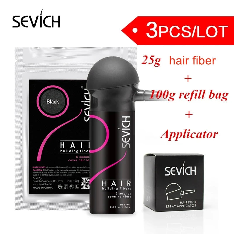 Sevich Hair Building Fibers Kit - Instant Fullness & Concealment for Thinning Hair (Refill + Applicator)