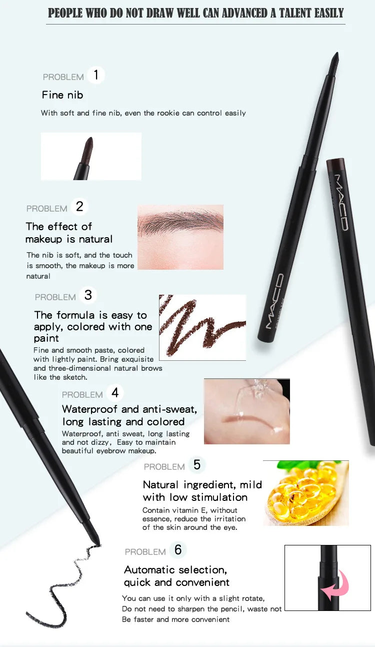 1Pcs Waterproof Black Brown Smooth Eyeliner Pencil Permanent Makeup Eyleliner Pen Long Lasting Automatic Eyes Makeup Tools