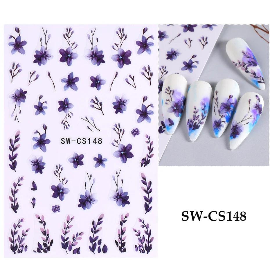 5D Embossed White Flower Nail Stickers Elegant Lace Rose Floral Petals Leaves DIY Self-Adhesive Decal Slider Manicure Decoration - Urbanew