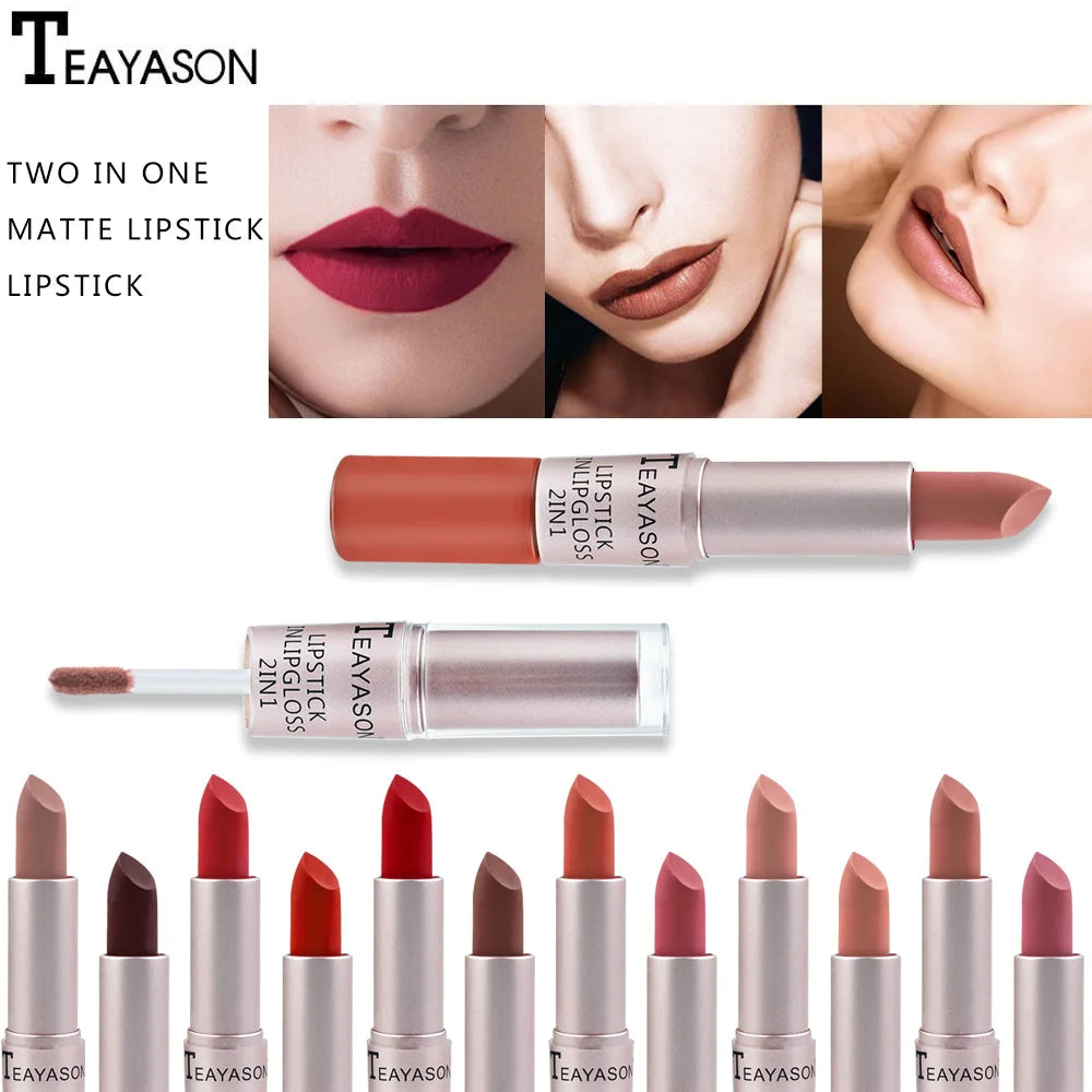 Long Lasting Velvet Matte Lipstick Double Head Lip Gloss Non-stick Cup Lip Gloss Tint Plumper Waterproof Lipstick Makeup