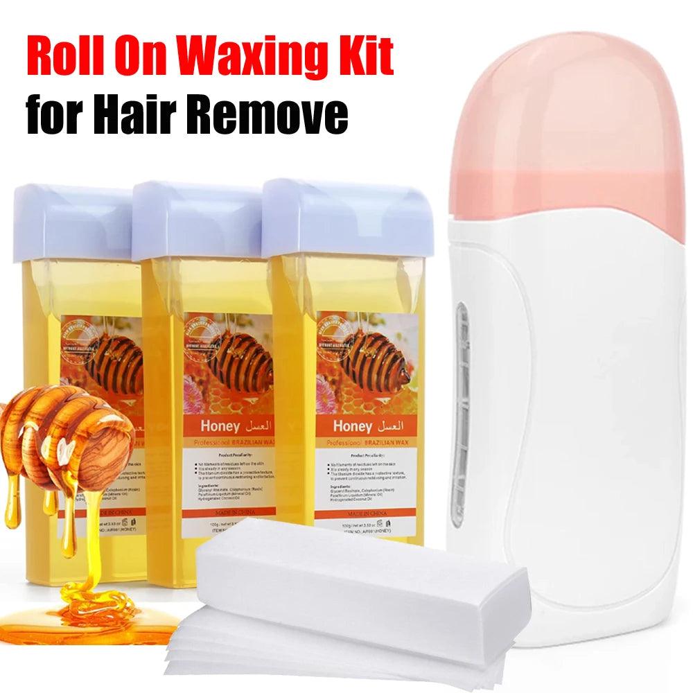 Unisex Roll on Depilatory Wax Cream Hair Removal Roller Wax Heater Waxing Hot Cartridge Warmer Equipment Tool Waxing Kit - Urbanew