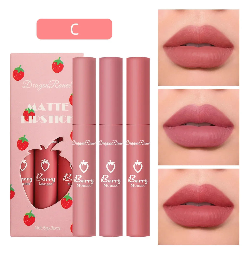 3 PCS Matte Lip Gloss Set Sexy Red Tint For Lips Makeup Long Lasting Nude Liquid Lipstick Waterproof Lip Glaze Lip Cosmetics