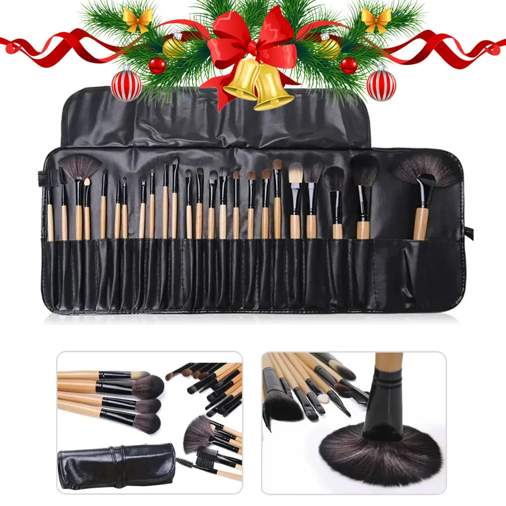 24-Piece Professional Makeup Brush Set with Carrying Case - Vegan & Cruelty-Free