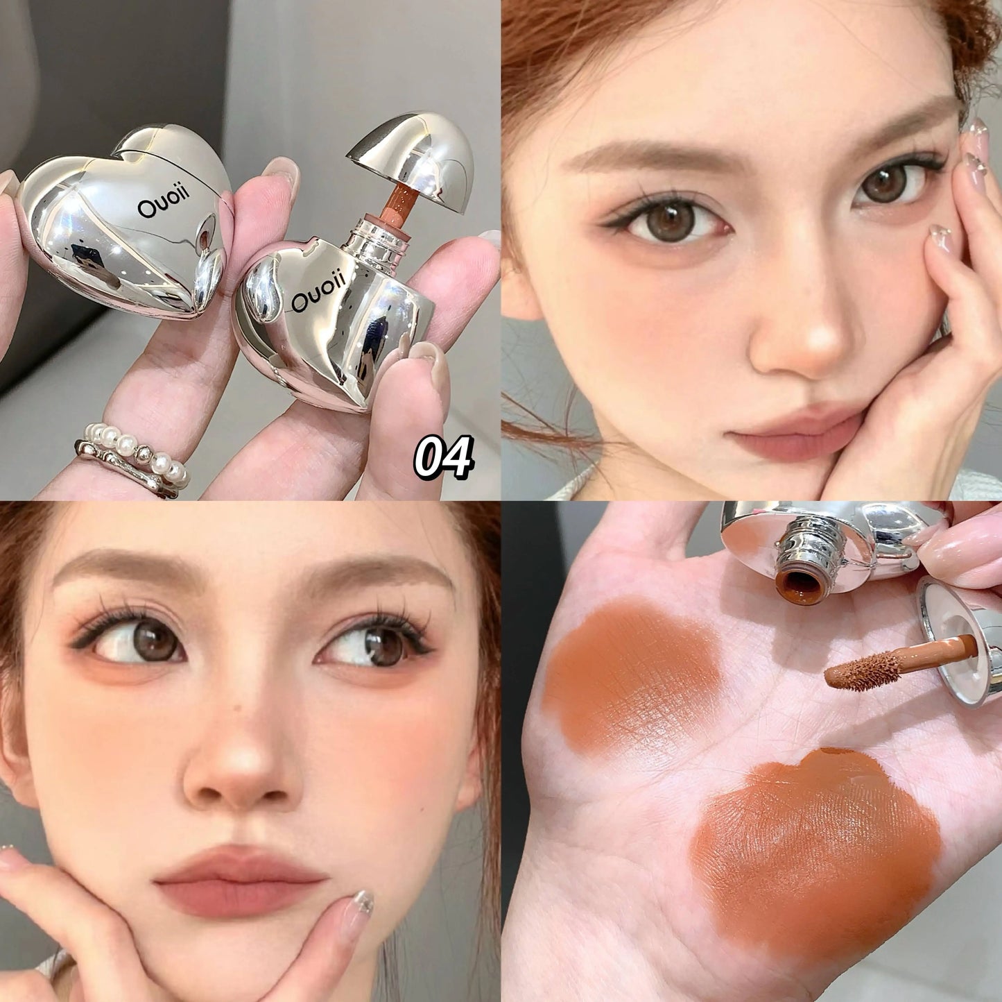 Beautiful Heart Shape Matte Liquid Blush Highly Pigmented Lightweight Long Wear Smooth Cute Silver Blush for Cheeks