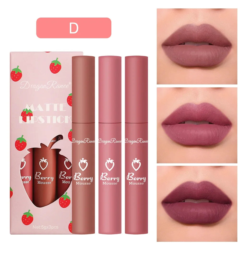 3 PCS Matte Lip Gloss Set Sexy Red Tint For Lips Makeup Long Lasting Nude Liquid Lipstick Waterproof Lip Glaze Lip Cosmetics