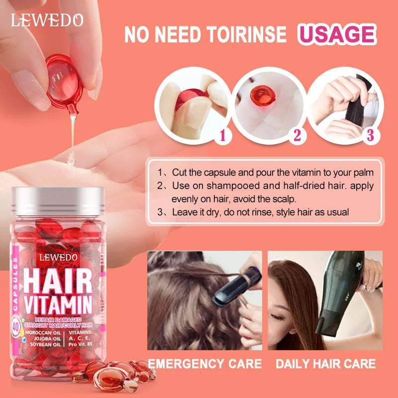 Hair Repair Vitamin Serum Capsules - Nourishing Treatment with Moroccan & Avocado Oils (No-Rinse)