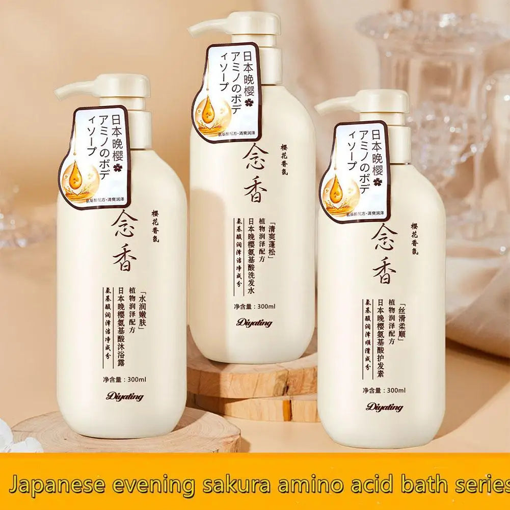 Sakura Blossom Hair & Body Care Set - Japanese Shampoo, Conditioner & Body Wash Trio (3-Pack)