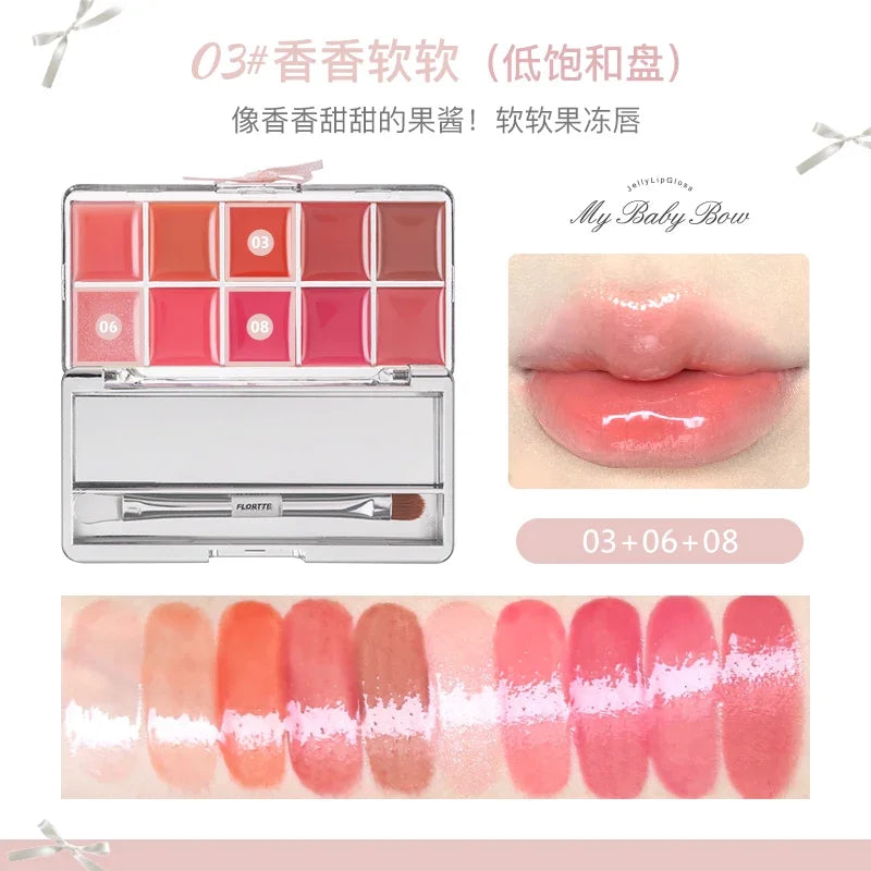 FLORTTE & My Baby Bow 10-color jell ylip gloss palette lipstick lip glaze