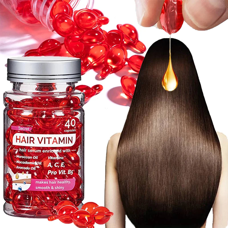 Hair Repair Vitamin Serum Capsules - Nourishing Treatment with Moroccan & Avocado Oils (No-Rinse)