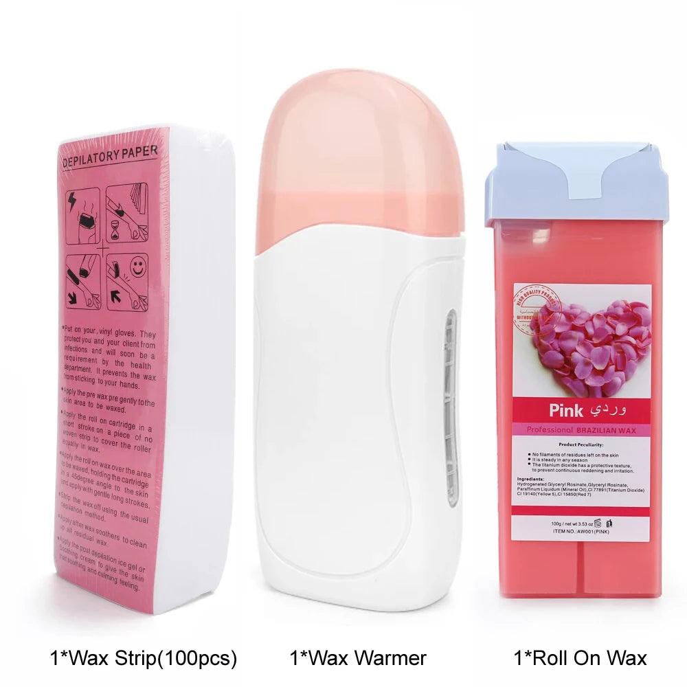 Unisex Roll on Depilatory Wax Cream Hair Removal Roller Wax Heater Waxing Hot Cartridge Warmer Equipment Tool Waxing Kit - Urbanew