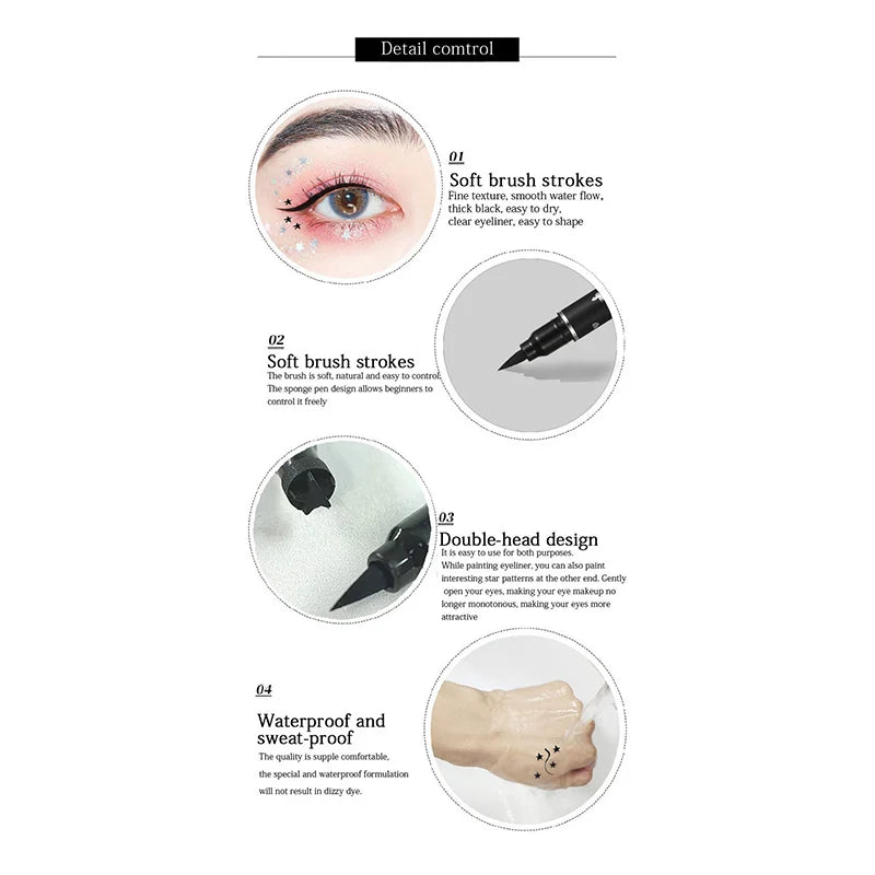 Waterproof Double Head Star Seal Eyeliner Long Lasting Makeup Non-smudging Novice Heart Plum Embellished Eye Tail Eyeliner