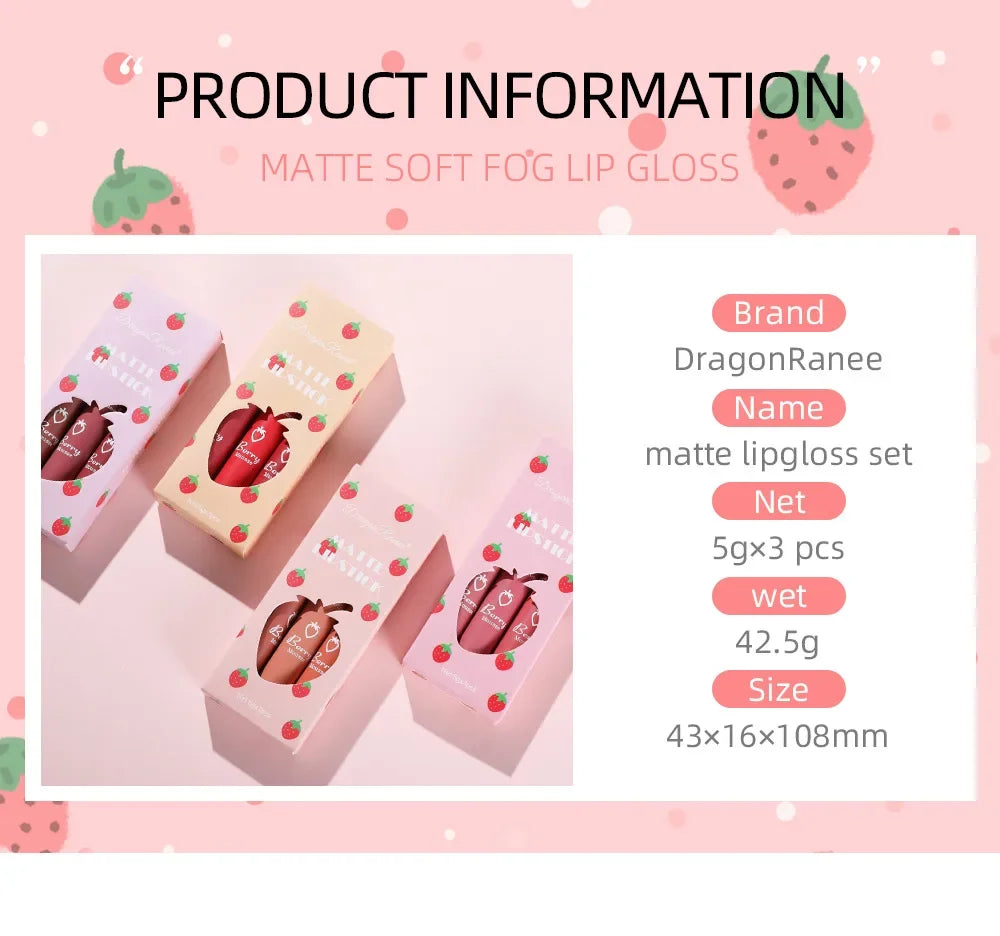 3 PCS Matte Lip Gloss Set Sexy Red Tint For Lips Makeup Long Lasting Nude Liquid Lipstick Waterproof Lip Glaze Lip Cosmetics