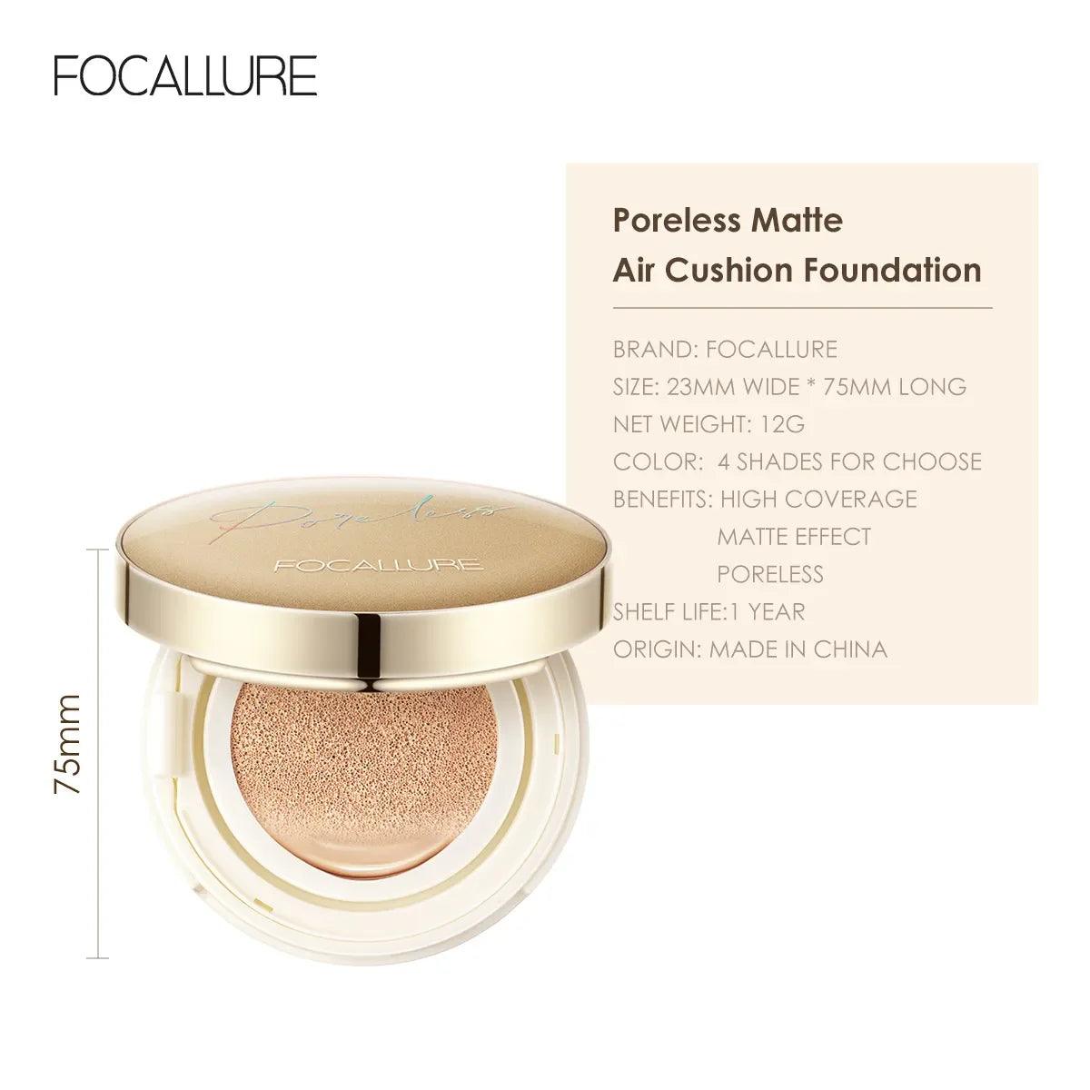 FOCALLURE Waterproof Matte Air Cushion Poreless BB＆CC Cream High Coverage Oil-control Soft Face Makeup Foundation Base Cosmetics - Urbanew