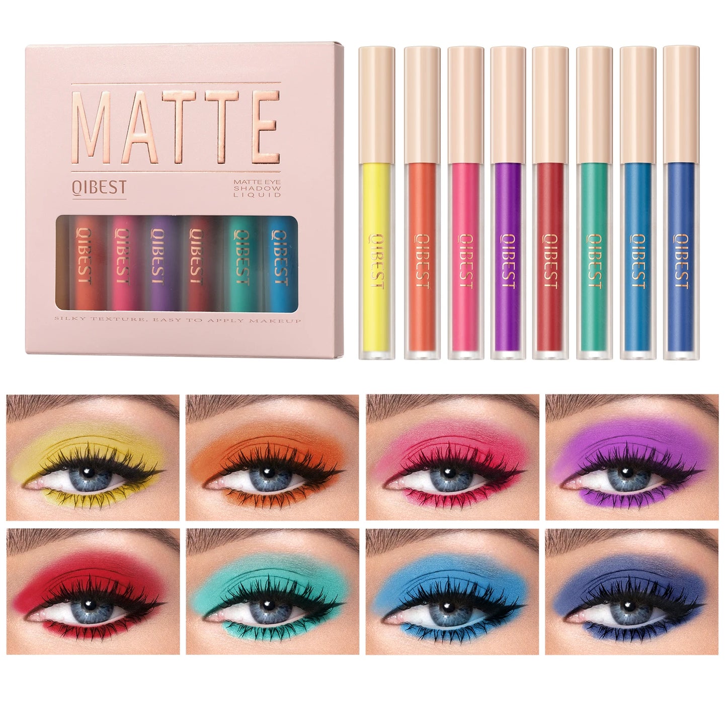 QiBest Matte Liquid Eyeshadow Set - 8 Vibrant Shades for Effortless Eye Looks (Waterproof & Long-Lasting)