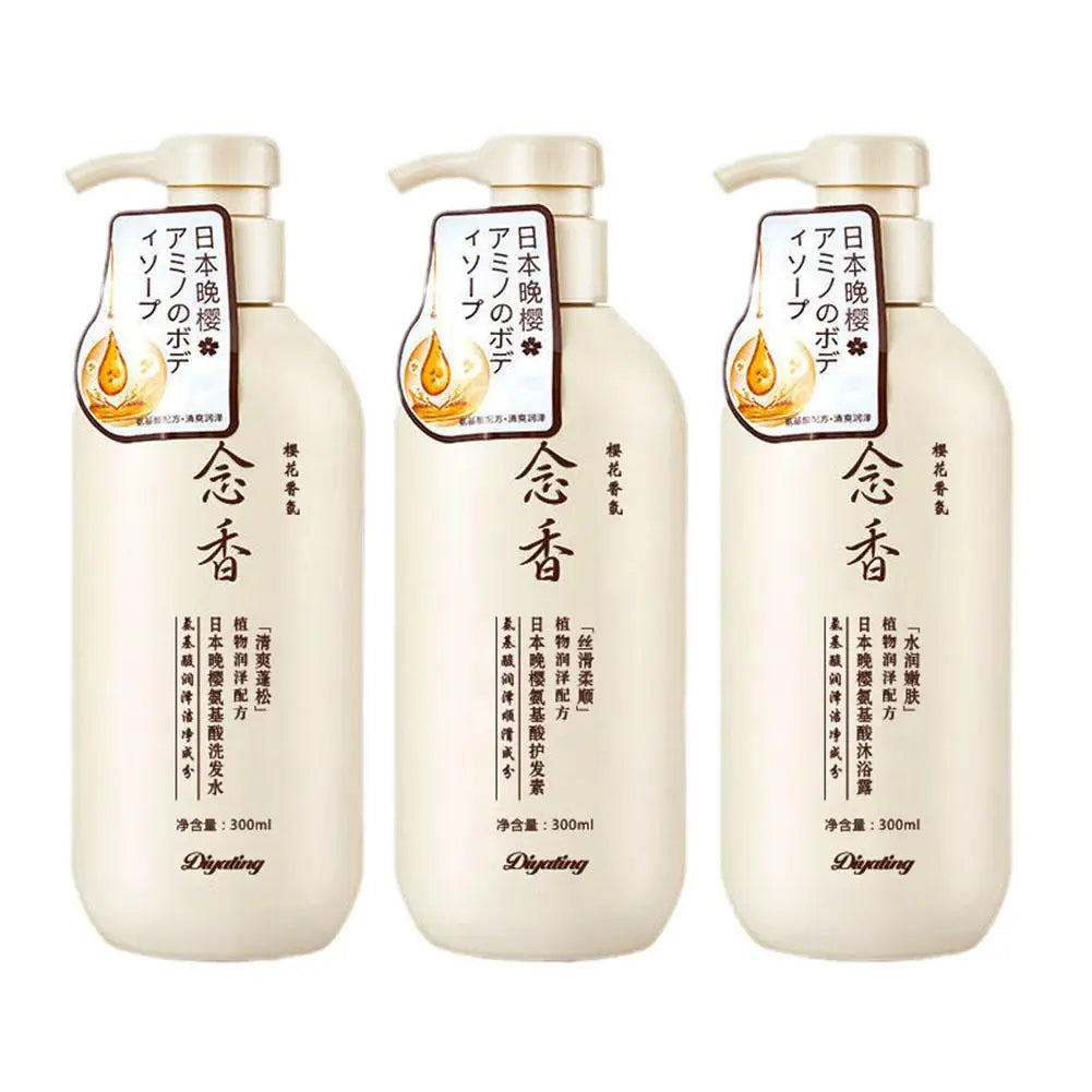 Sakura Blossom Hair & Body Care Set - Japanese Shampoo, Conditioner & Body Wash Trio (3-Pack)