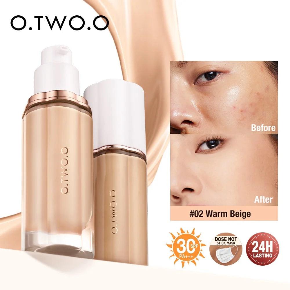 Wholesale O.TWO.O Liquid Foundation Cream for Face 30ml High Coverage Makeup Base SPF30 Waterproof Concealer Makeup Foundation - Urbanew