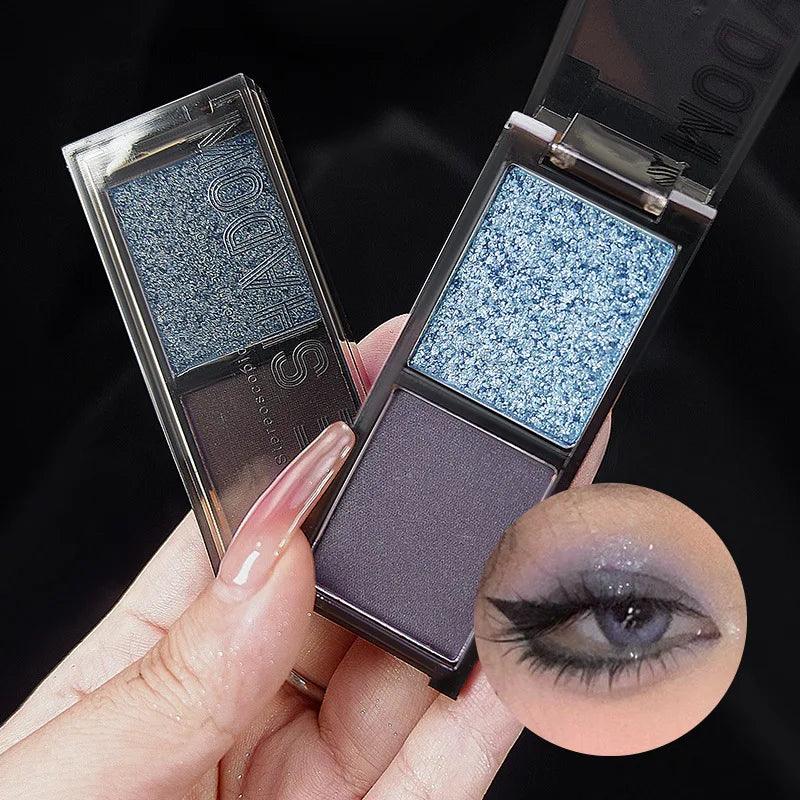 Smoky Glitter Blue Eyeshadow Palette 2-Color Red Black Green Matte Eye Shadow Dark Punk Eyes Pigment Halloween Eyeshadow Makeup - Urbanew