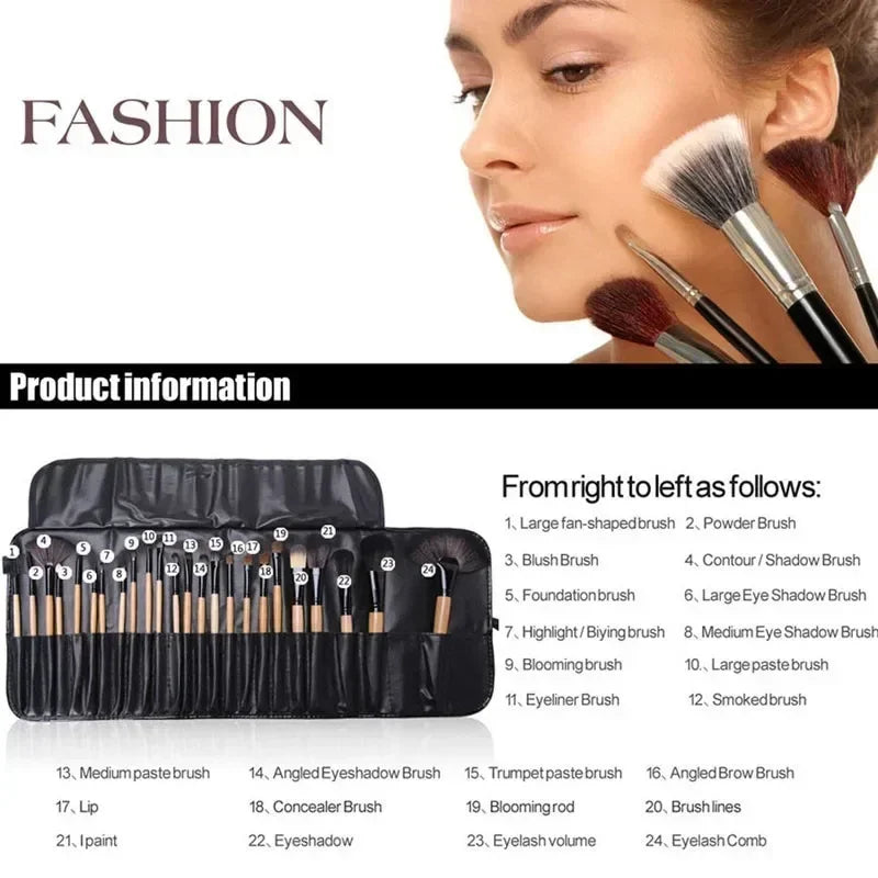 24-Piece Professional Makeup Brush Set with Carrying Case - Vegan & Cruelty-Free