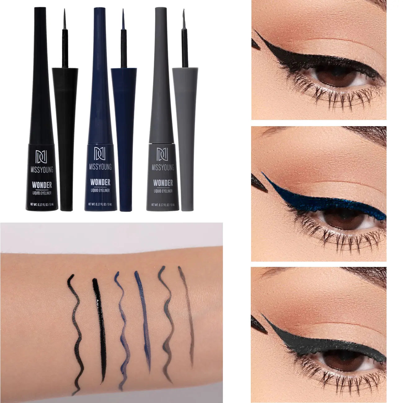 3-Color Matte Eyeliner In Grey Blue Black For Gray Look Waterproof Fade-Proof Formula Easy To Apply Brush Y2K Liquid Eyeliner