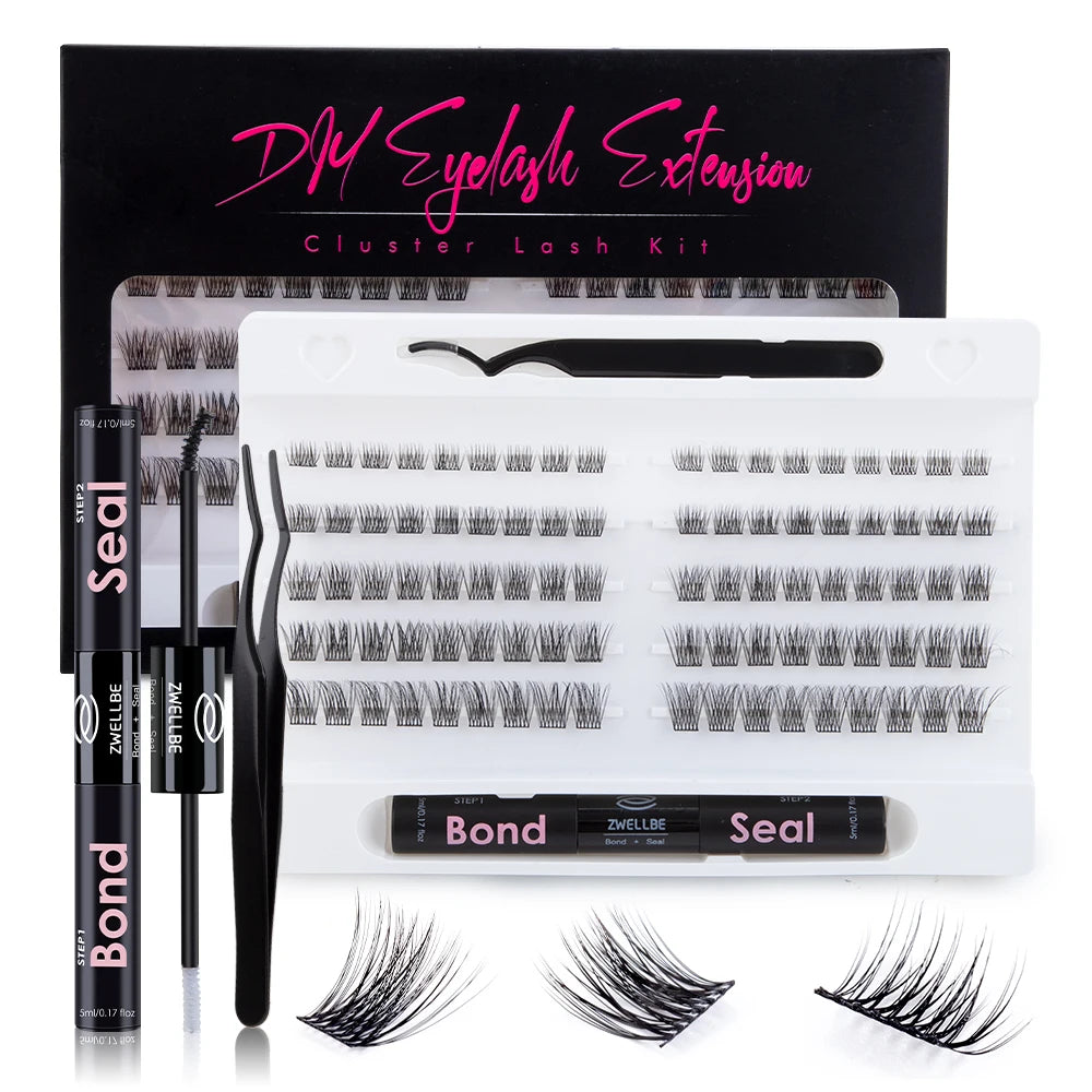 640pcs Clusters Kit D Curl  Eyelash Extension Kit With Lash Bond and Seal, Eyelash Remover, Applicator, Eyelash Book DIY at home