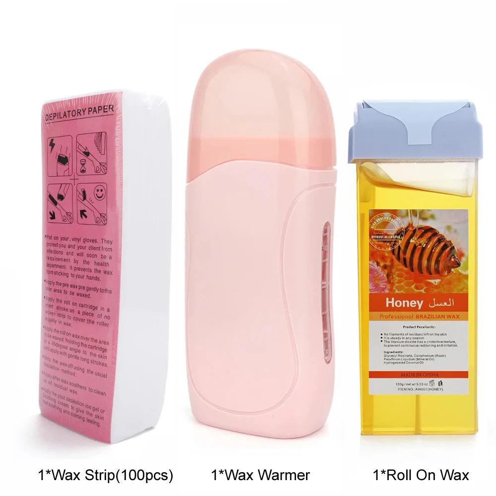 Unisex Roll on Depilatory Wax Cream Hair Removal Roller Wax Heater Waxing Hot Cartridge Warmer Equipment Tool Waxing Kit - Urbanew