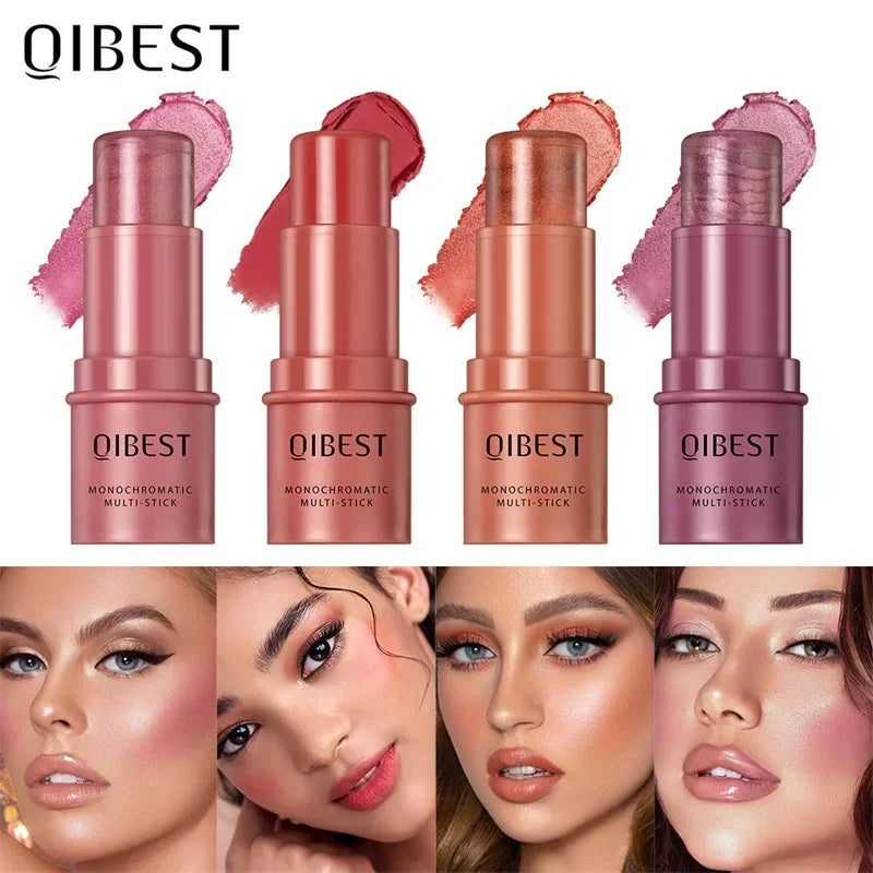 3-in-1 Cheek Blush Stick Lip Tinted Eyes Cheek Lips Brighten Cream Water-resistant Moisturizing Face Contouring Shadow Blusher