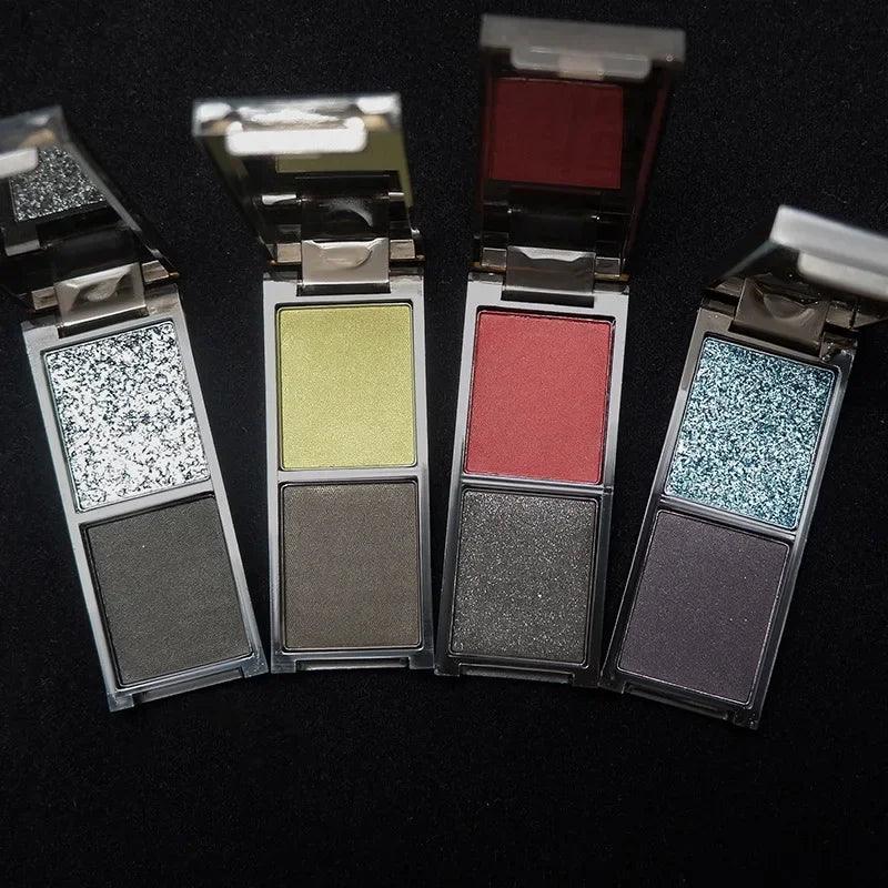 Smoky Glitter Blue Eyeshadow Palette 2-Color Red Black Green Matte Eye Shadow Dark Punk Eyes Pigment Halloween Eyeshadow Makeup - Urbanew