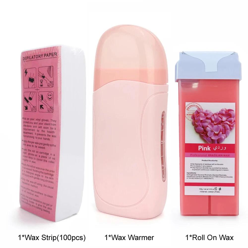 Unisex Roll on Depilatory Wax Cream Hair Removal Roller Wax Heater Waxing Hot Cartridge Warmer Equipment Tool Waxing Kit - Urbanew