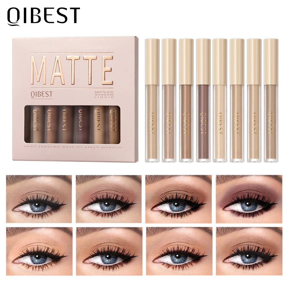 QiBest Matte Liquid Eyeshadow Set - 8 Vibrant Shades for Effortless Eye Looks (Waterproof & Long-Lasting)