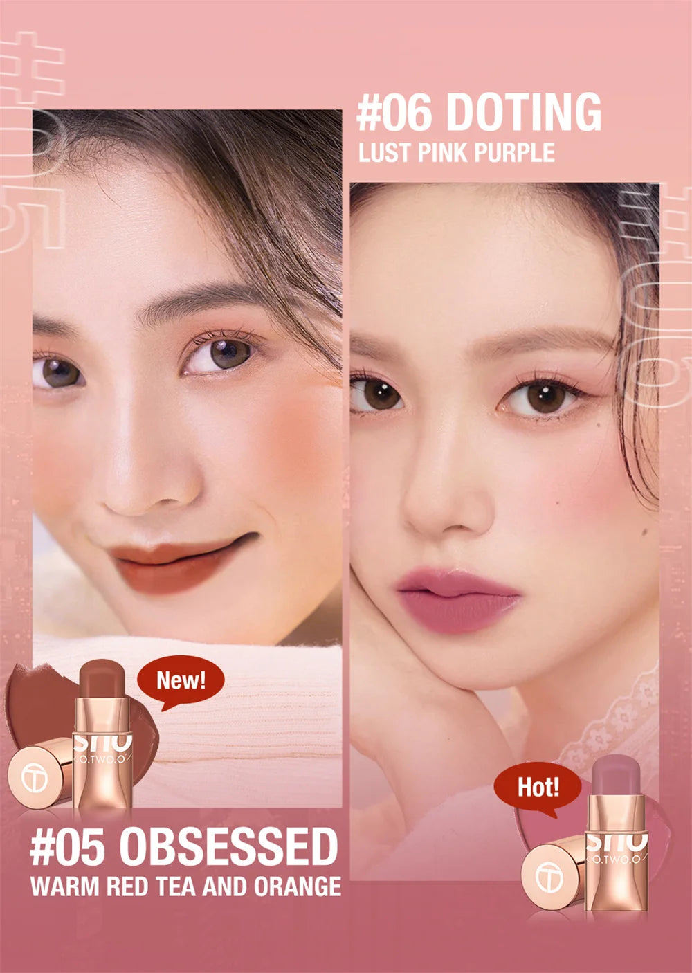 6 Colors Rouge Cheeks Contouring Blush Stick Multi-function Waterproof Lasting Blusher Brightening Blusher Cream Natural Makeup