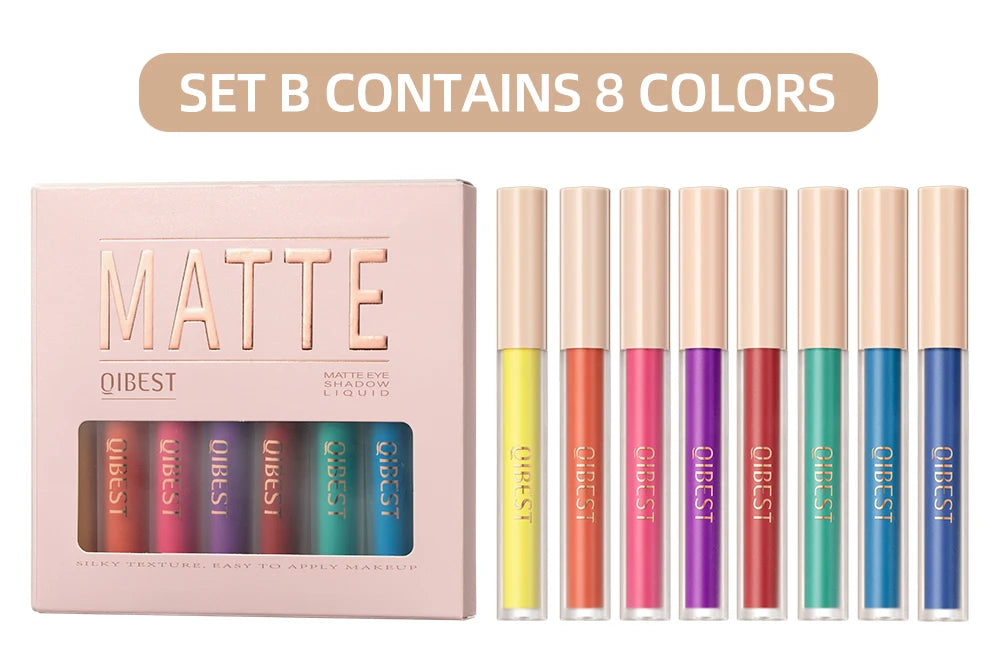 QiBest Matte Liquid Eyeshadow Set - 8 Vibrant Shades for Effortless Eye Looks (Waterproof & Long-Lasting)