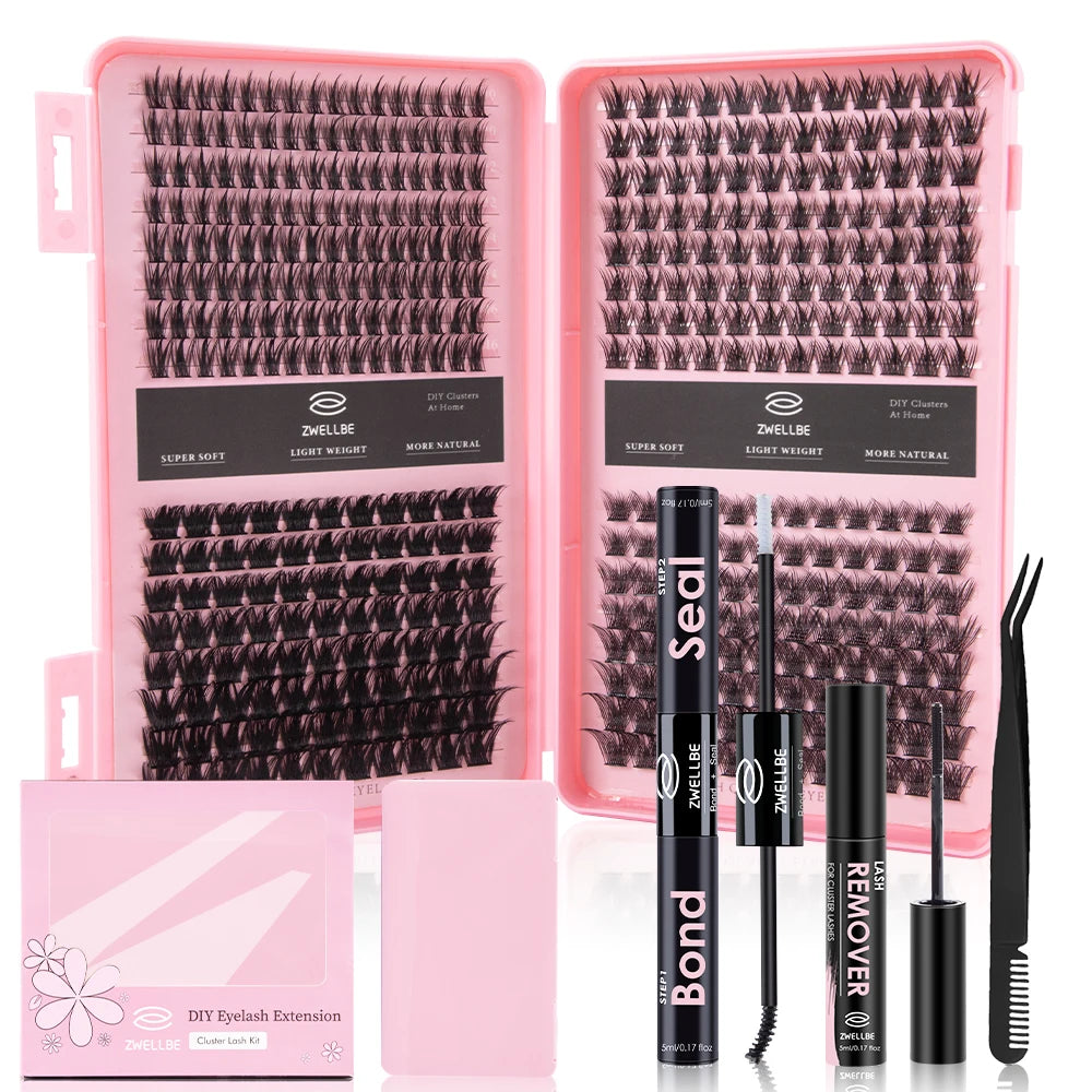 640pcs Clusters Kit D Curl  Eyelash Extension Kit With Lash Bond and Seal, Eyelash Remover, Applicator, Eyelash Book DIY at home