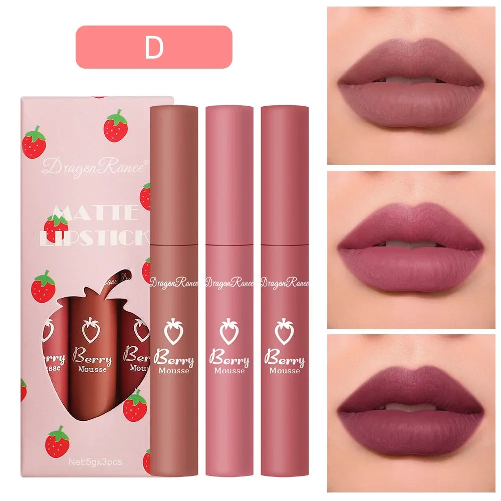 3 PCS Matte Lip Gloss Set Sexy Red Tint For Lips Makeup Long Lasting Nude Liquid Lipstick Waterproof Lip Glaze Lip Cosmetics