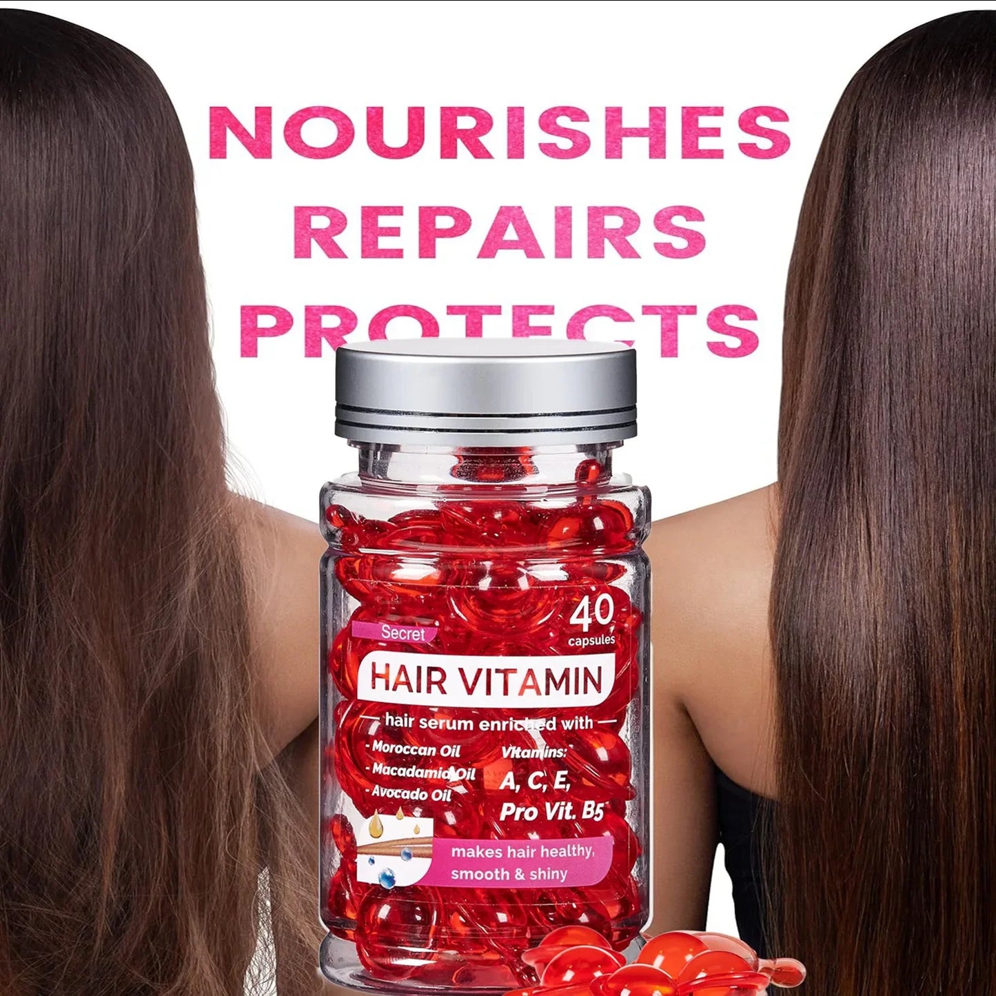 Hair Repair Vitamin Serum Capsules - Nourishing Treatment with Moroccan & Avocado Oils (No-Rinse)