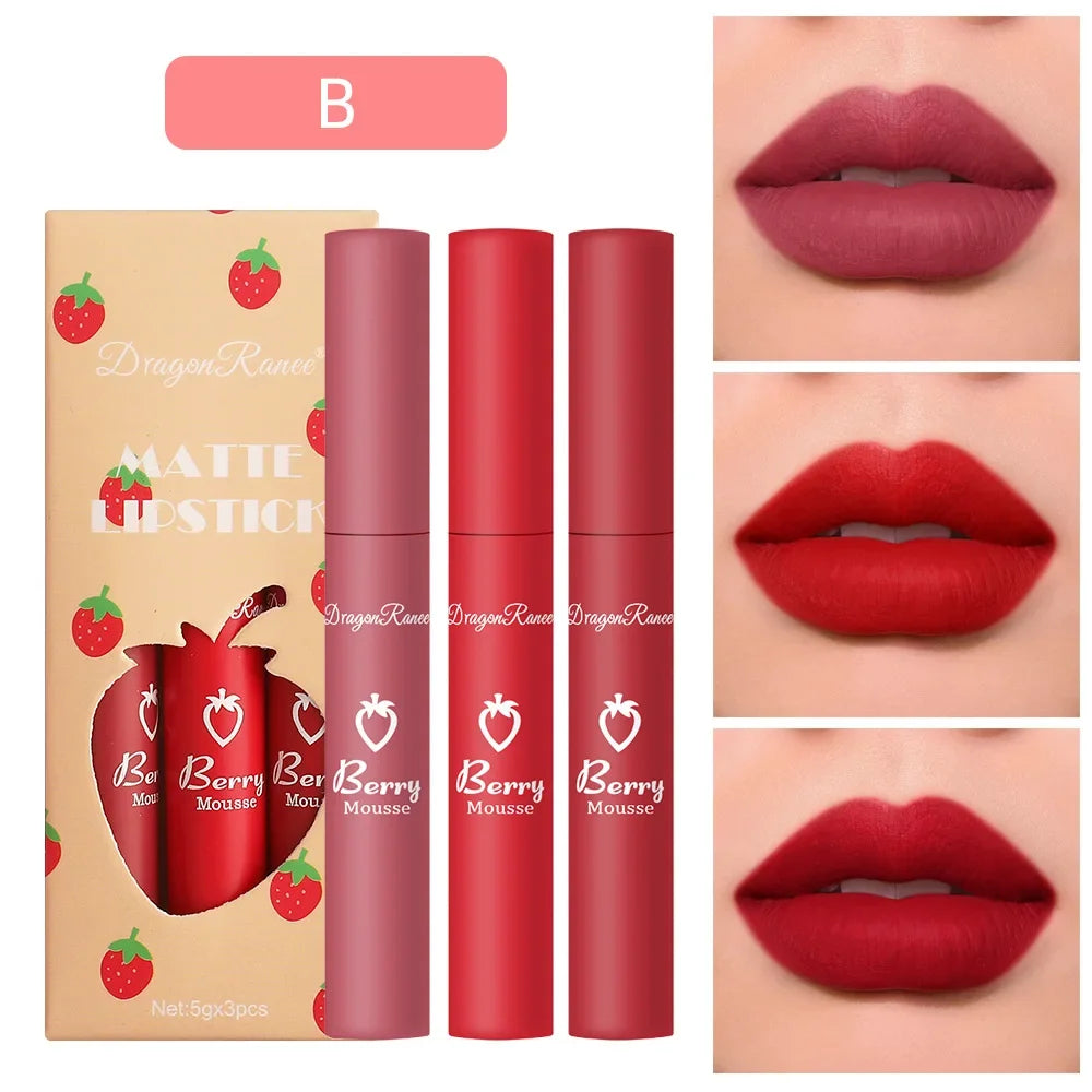 3 PCS Matte Lip Gloss Set Sexy Red Tint For Lips Makeup Long Lasting Nude Liquid Lipstick Waterproof Lip Glaze Lip Cosmetics