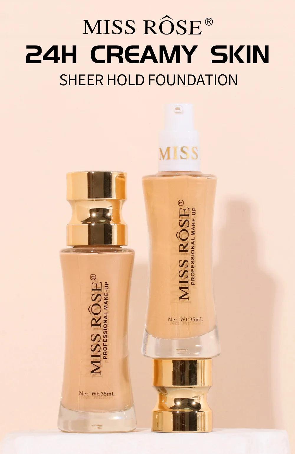 MISS ROSE 35ml Facial Makeup Foundation Liquid Natural Lasting Clear Concealer Light Moisturizing Foundation Cream Brighten Tone - Urbanew