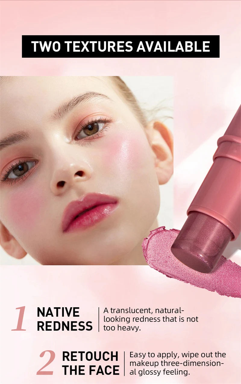 3-in-1 Cheek Blush Stick Lip Tinted Eyes Cheek Lips Brighten Cream Water-resistant Moisturizing Face Contouring Shadow Blusher