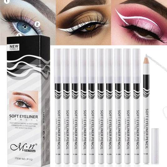 1/12pcs White Eyeliner Makeup Smooth Easy To Wear Lasting Eyes Brightener Waterproof Fashion Eyes Liner Pencils Eye Makeup Tool