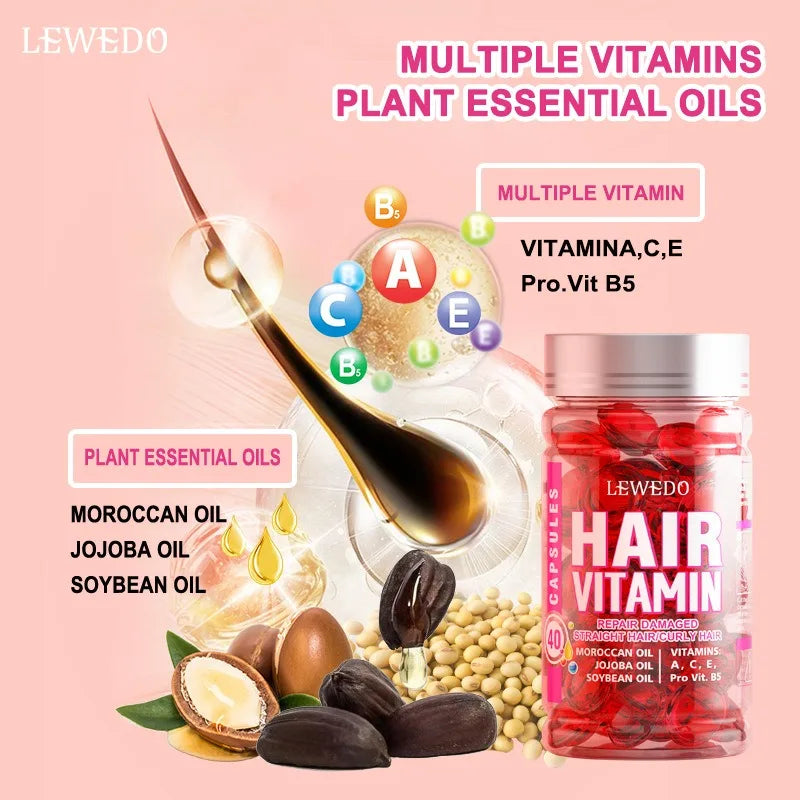 Hair Repair Vitamin Serum Capsules - Nourishing Treatment with Moroccan & Avocado Oils (No-Rinse)