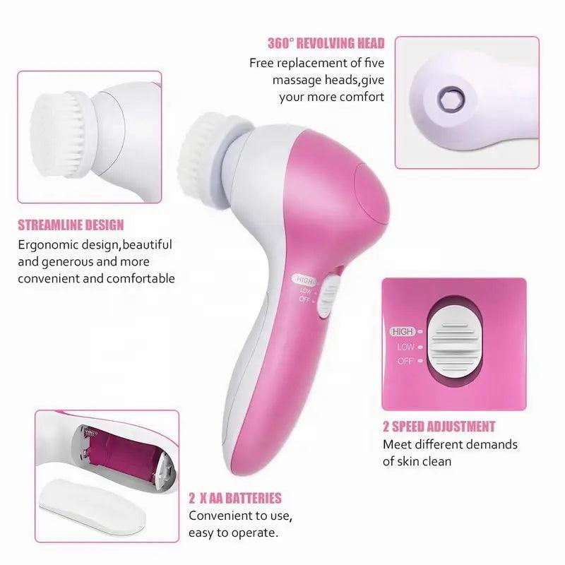 Electric Facial Cleaner 5 IN 1 Face Cleansing Brush Wash Machine Spa Skin Care Massager Blackhead Cleaning Facial Cleanser Tools - Urbanew