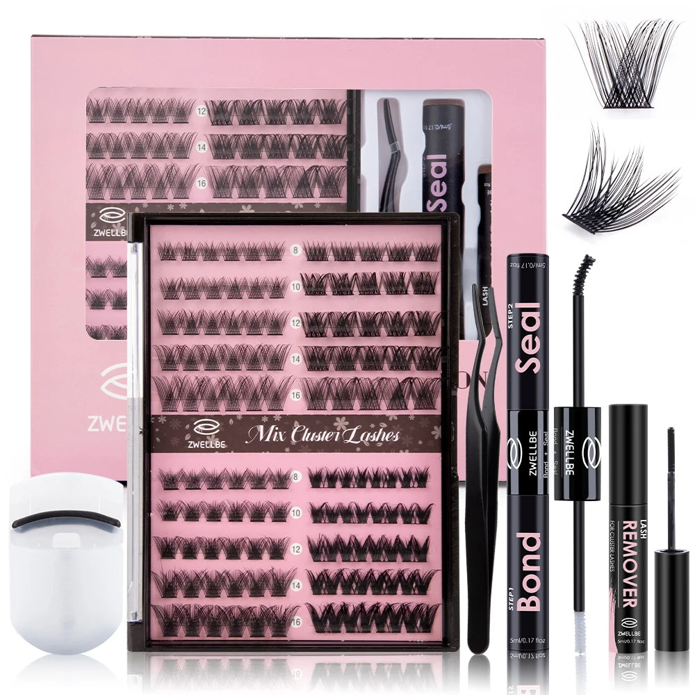 640pcs Clusters Kit D Curl  Eyelash Extension Kit With Lash Bond and Seal, Eyelash Remover, Applicator, Eyelash Book DIY at home