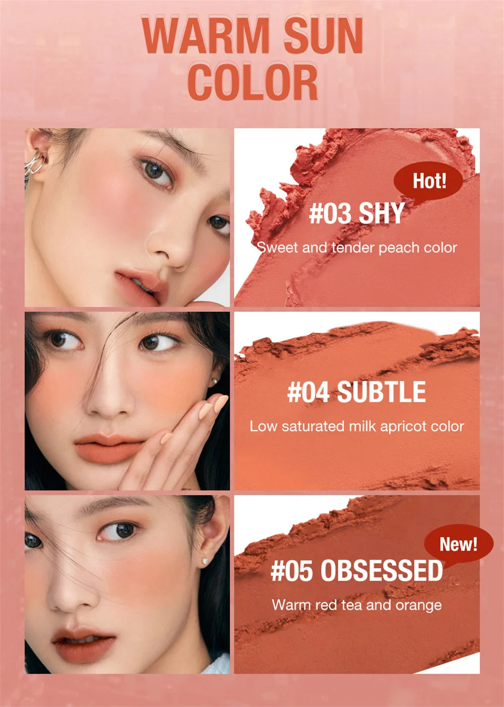 6 Colors Rouge Cheeks Contouring Blush Stick Multi-function Waterproof Lasting Blusher Brightening Blusher Cream Natural Makeup