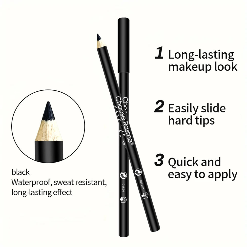 3pcs Waterproof Black Eyeliner Pencils-Smudge-Proof Long-Lasting &Beginner-Friendly Wooden Eyebrow Liner Pen Makeup Combined